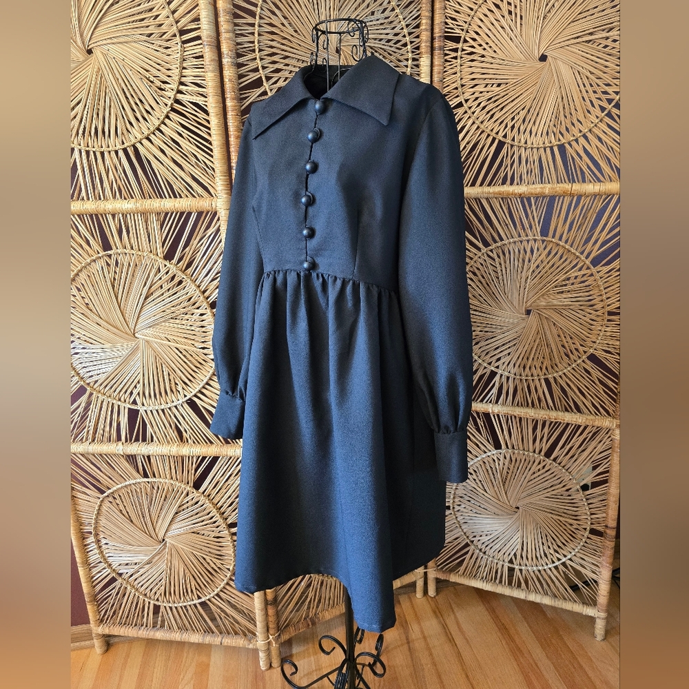 πββ¬οΈ The Wednesday Dress - Black Vintage Midi Babydoll Button Down